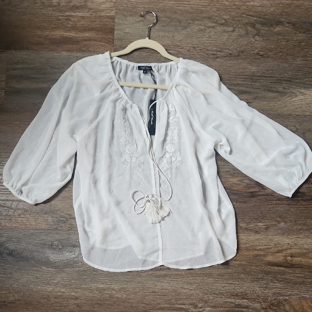 Ninth Wonder White Embroidered Women's Blouse